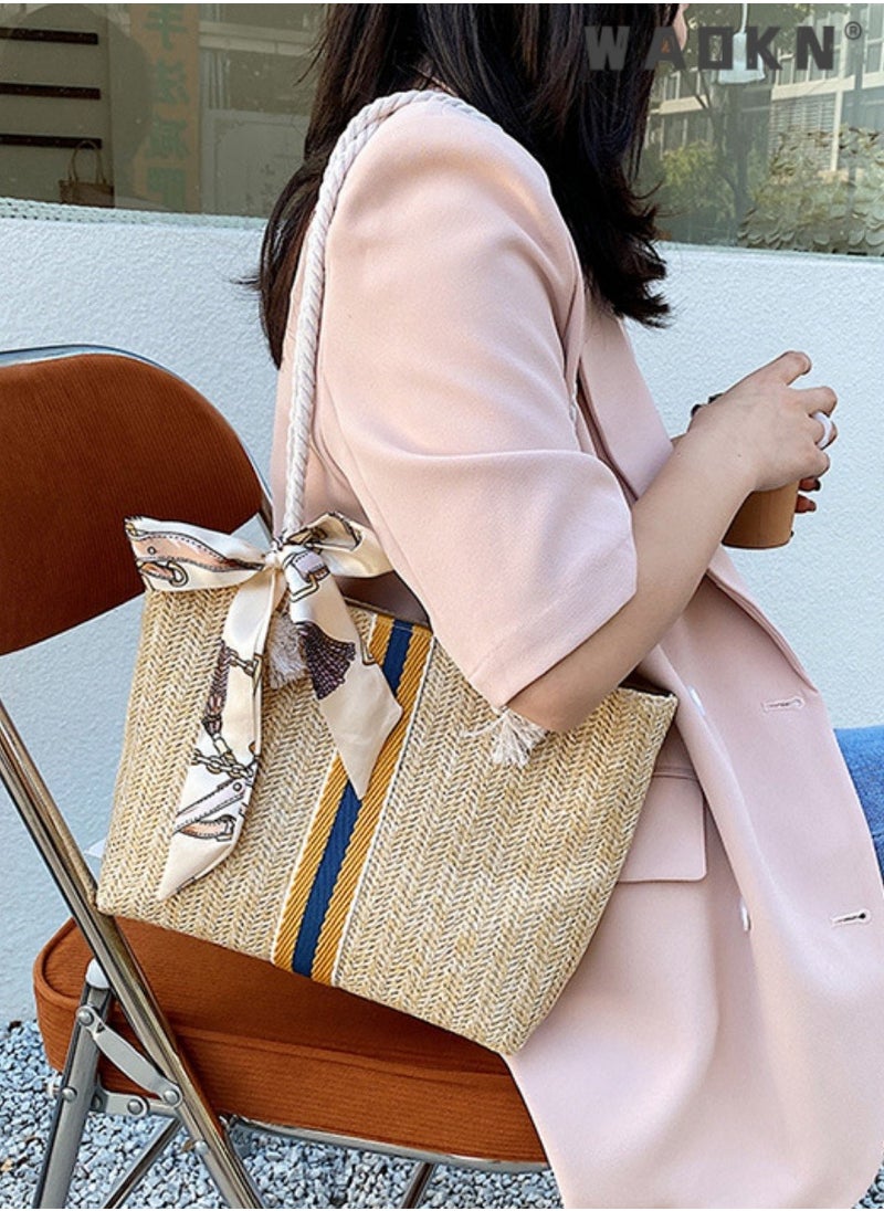 Women Straw Woven Shoulder Bag Summer Beach Travel Crossbody Handbag Classics Satchel Purse Woven Handbags Women Straw Tote Bag with Zip,Summer Beach Bag Side Bag for shopping,work,dating,travel