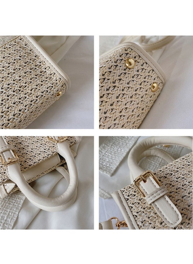 Women's Personalized Holiday Crossbody Bag, Ladies Fashionable Straw Handbag Shoulder Bag Sling Bag, New Versatile Woven Carrying Bag for College Students and Young People (White)