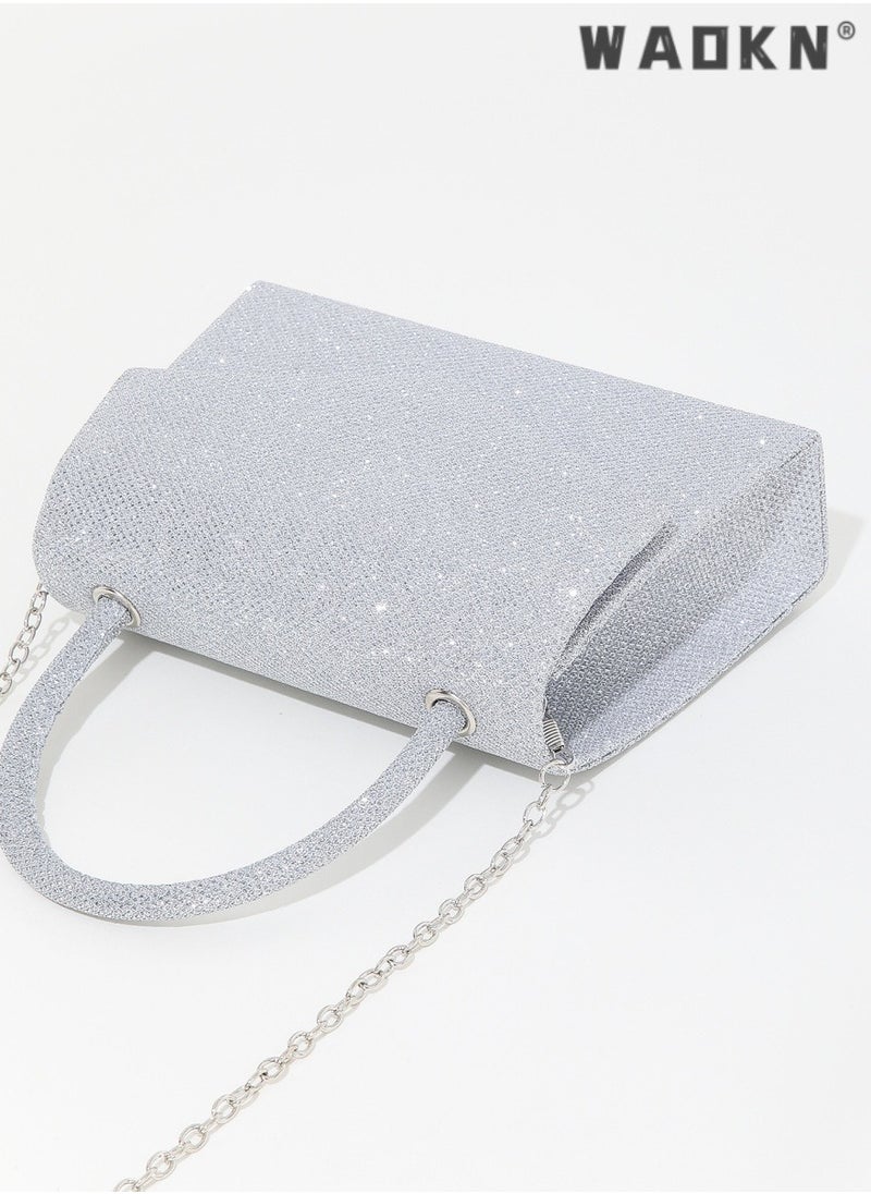 Women's Fashion Rhinestone Clutch Bag, Ladies Wedding Party Sequin Hand Bags Carry Bag, Sparkling Mini Tote Bag Gift Bag,Fashion Tote Bags Purse Bag Set for Ladies Office Travel Daily Bag (Silver)