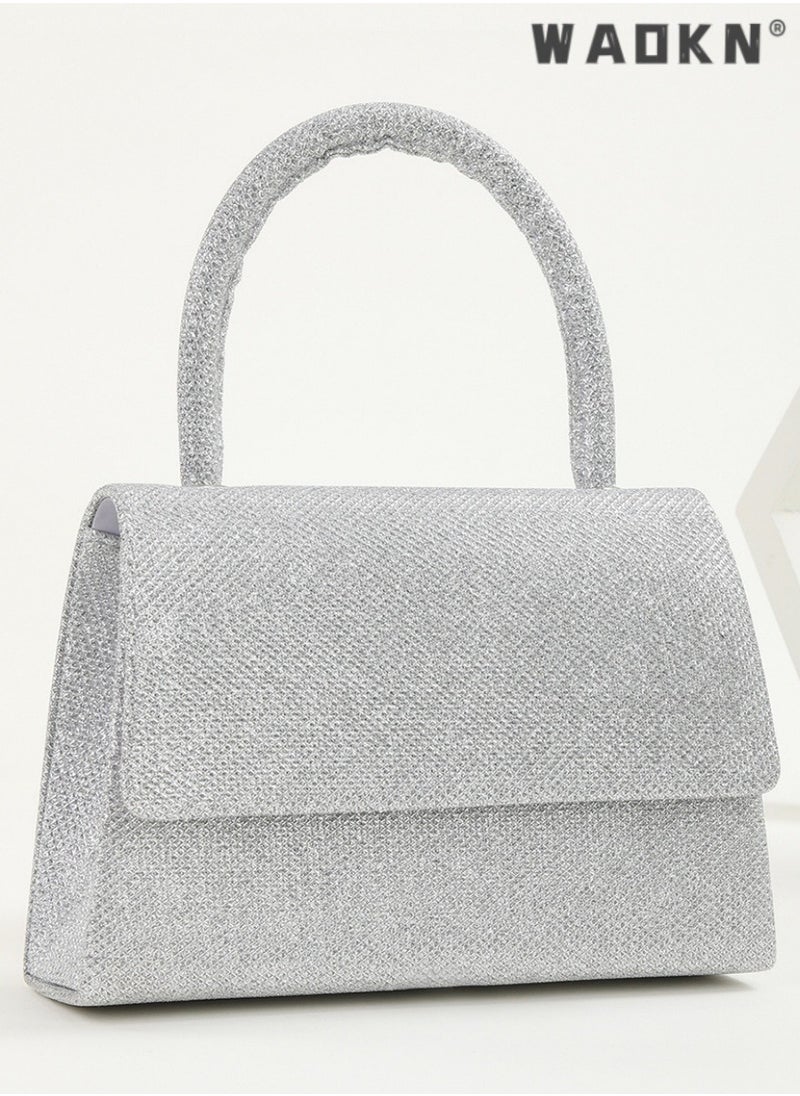 Women's Fashion Rhinestone Clutch Bag, Ladies Wedding Party Sequin Hand Bags Carry Bag, Sparkling Mini Tote Bag Gift Bag,Fashion Tote Bags Purse Bag Set for Ladies Office Travel Daily Bag (Silver)