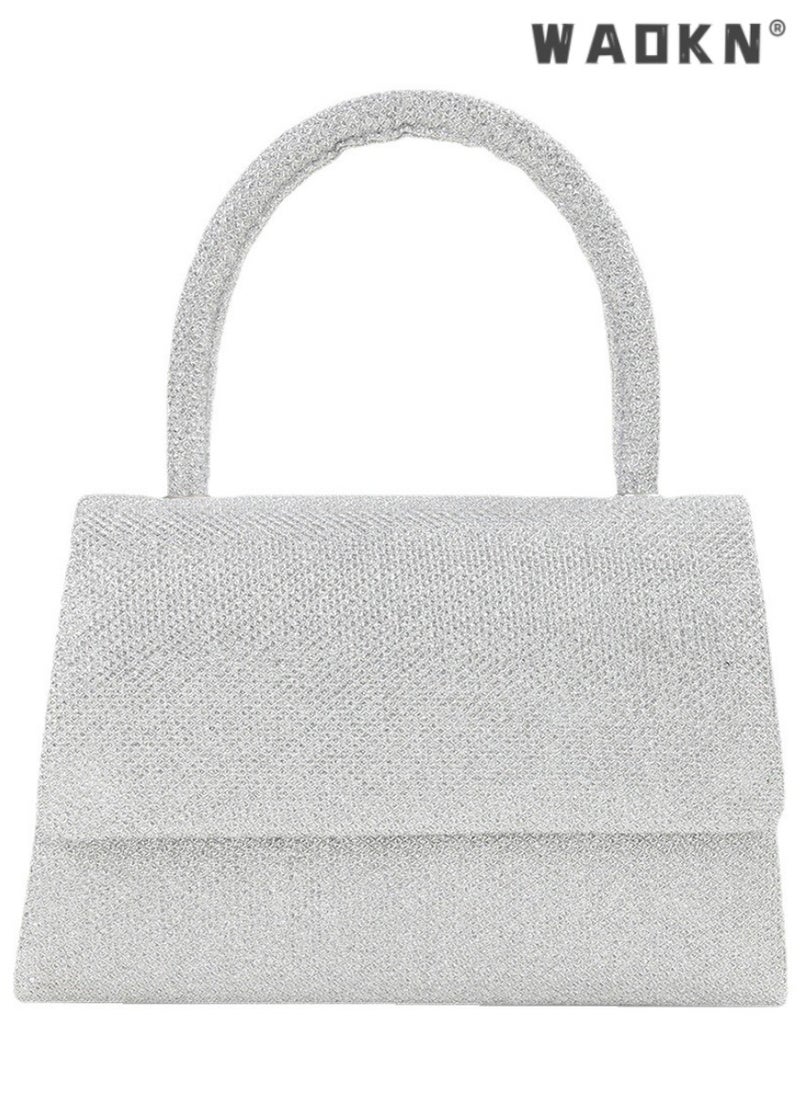 Women's Fashion Rhinestone Clutch Bag, Ladies Wedding Party Sequin Hand Bags Carry Bag, Sparkling Mini Tote Bag Gift Bag,Fashion Tote Bags Purse Bag Set for Ladies Office Travel Daily Bag (Silver)