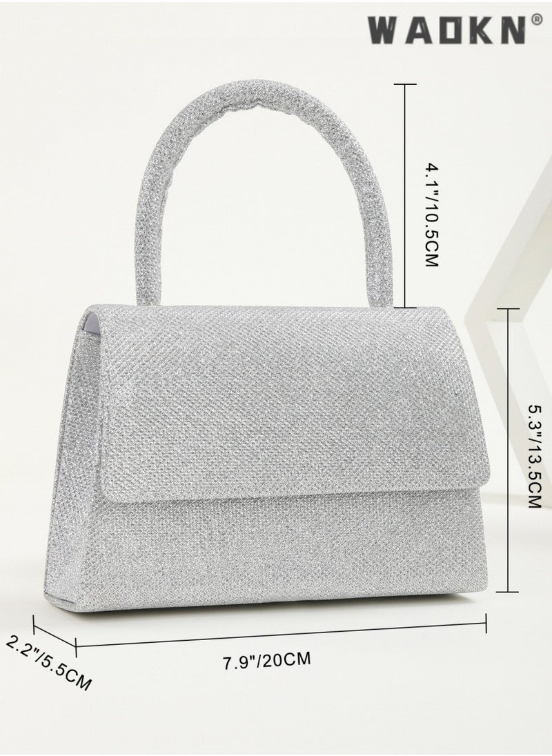 Women's Fashion Rhinestone Clutch Bag, Ladies Wedding Party Sequin Hand Bags Carry Bag, Sparkling Mini Tote Bag Gift Bag,Fashion Tote Bags Purse Bag Set for Ladies Office Travel Daily Bag (Silver)