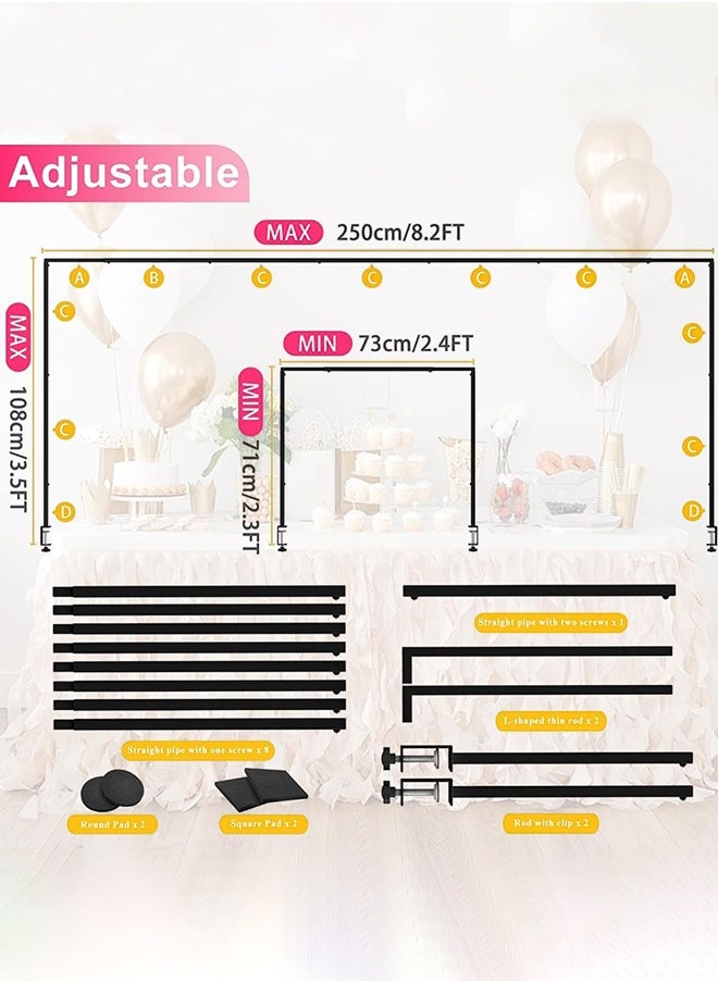 Over The Table Rod Stand with Clamps, Adjustable 71-108CM Tall 73-205CM Length, Black Table Arch Hanging for Wedding Birthday Party Decoration, Wedding Backdrop Stand