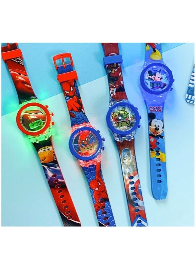 Children's Cartoon Light-Emitting Watch Marvel Spider-Man Boys And Girls With LCD Display Flashing Light Electronic Toy Watch