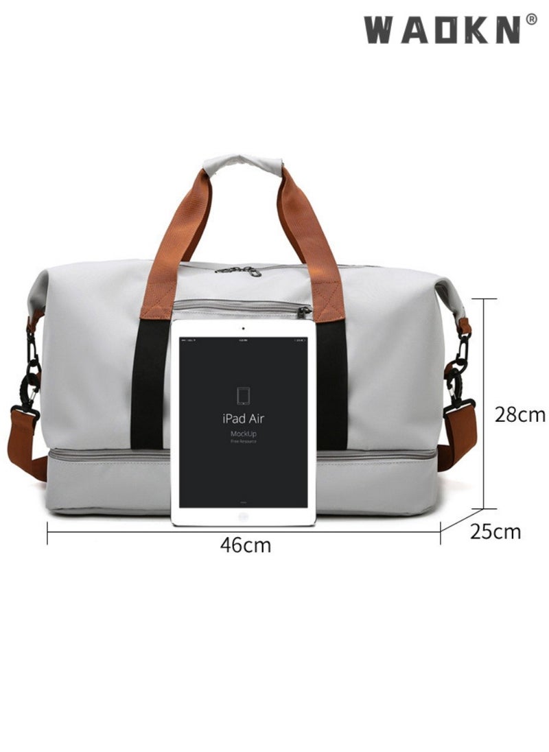 Unisex Dry and Wet Separate Gym Sacks, Large Capacity Casual Fitness Bag Luggage Bag Travel Bag for Men and Women, Portable Independent Shoe Compartment Yoga Bag Duffle Bag（Grey）