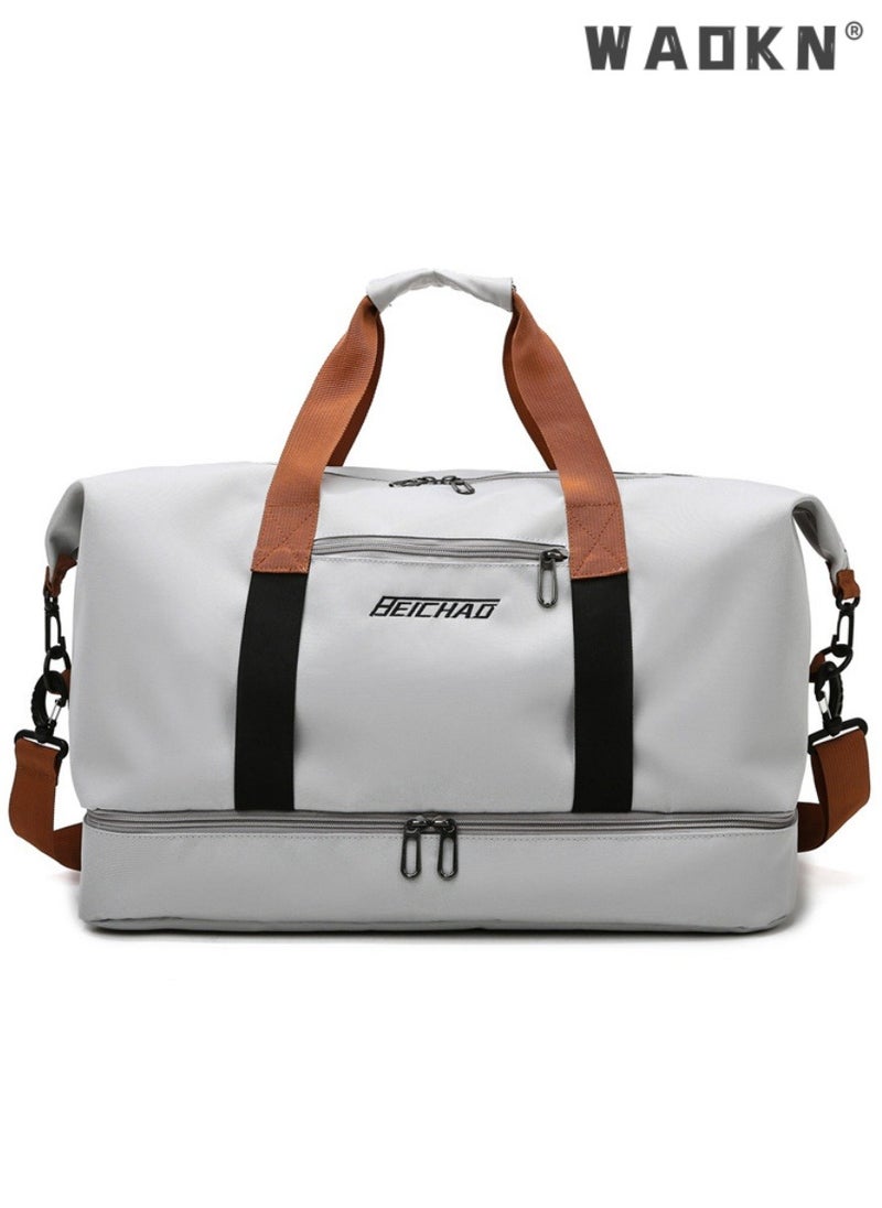 Unisex Dry and Wet Separate Gym Sacks, Large Capacity Casual Fitness Bag Luggage Bag Travel Bag for Men and Women, Portable Independent Shoe Compartment Yoga Bag Duffle Bag（Grey）