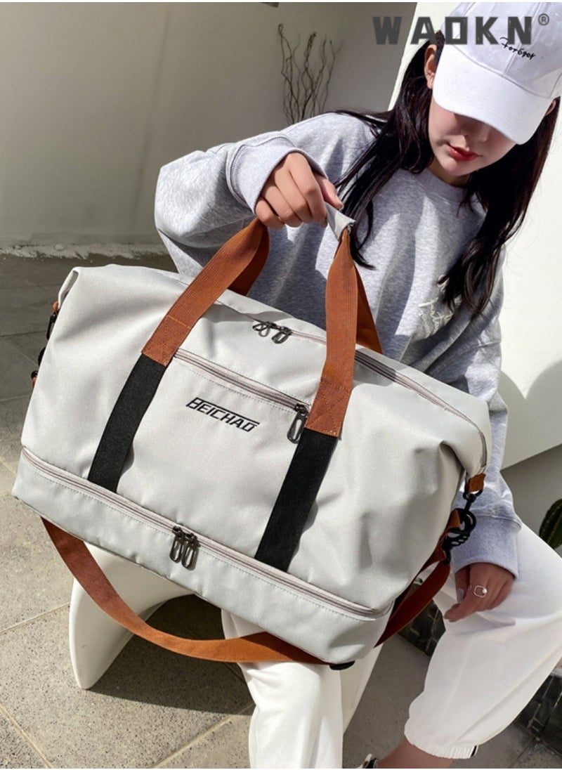 Unisex Dry and Wet Separate Gym Sacks, Large Capacity Casual Fitness Bag Luggage Bag Travel Bag for Men and Women, Portable Independent Shoe Compartment Yoga Bag Duffle Bag（Grey）