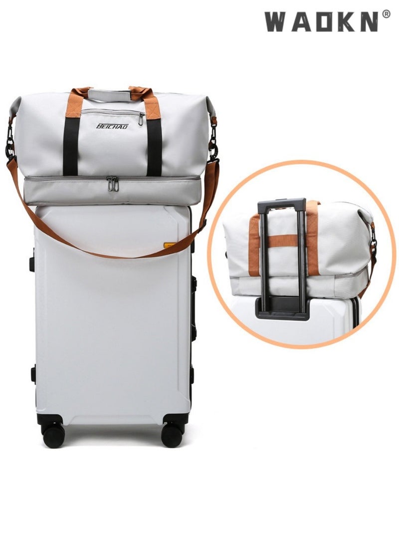 Unisex Dry and Wet Separate Gym Sacks, Large Capacity Casual Fitness Bag Luggage Bag Travel Bag for Men and Women, Portable Independent Shoe Compartment Yoga Bag Duffle Bag（Grey）