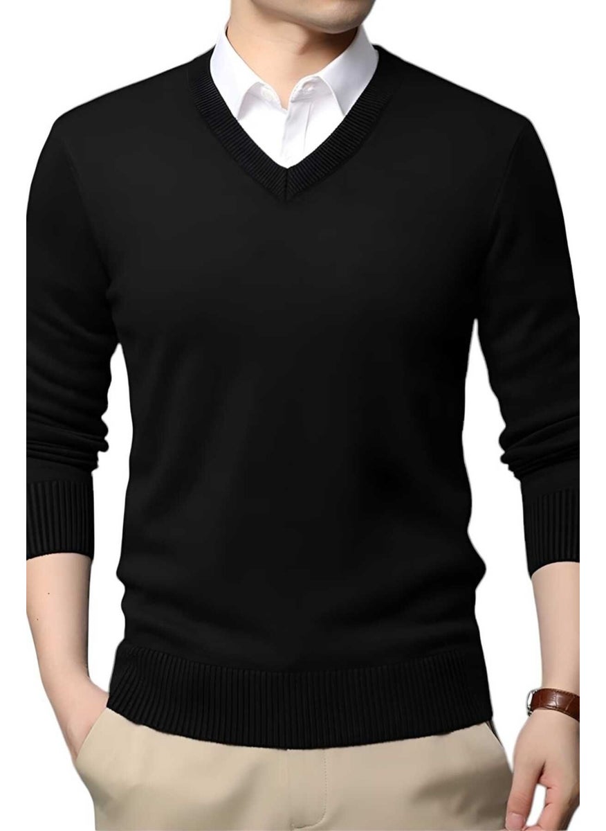 3-Piece Men's V Neck Long Sleeve Knitwear Non-Pilling Sweater Men's Slim Fit Sweater