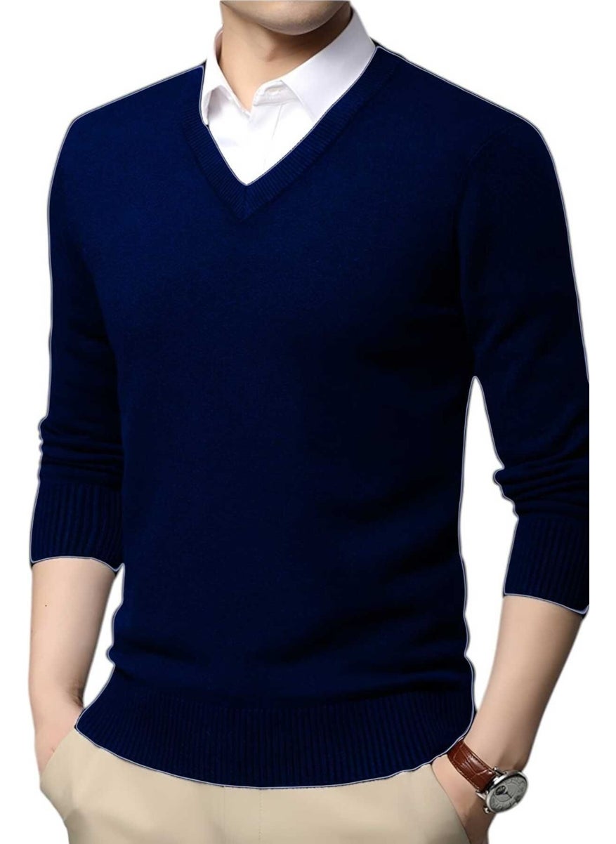 3-Piece Men's V Neck Long Sleeve Knitwear Non-Pilling Sweater Men's Slim Fit Sweater