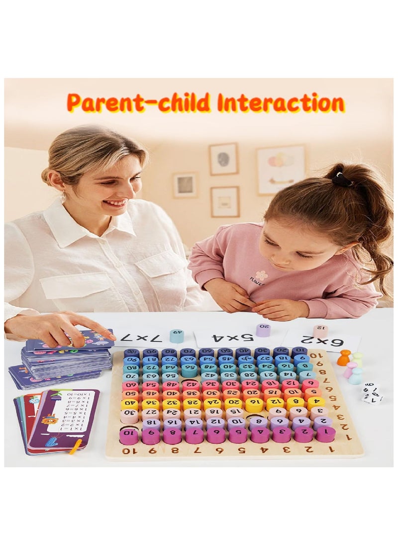 Wooden Math Set Multiplication Board Game with Flash Learning Card, Early Learning Math Tool Manipulatives Preschool Blocks Board for Boys and Girls for Ages +3
