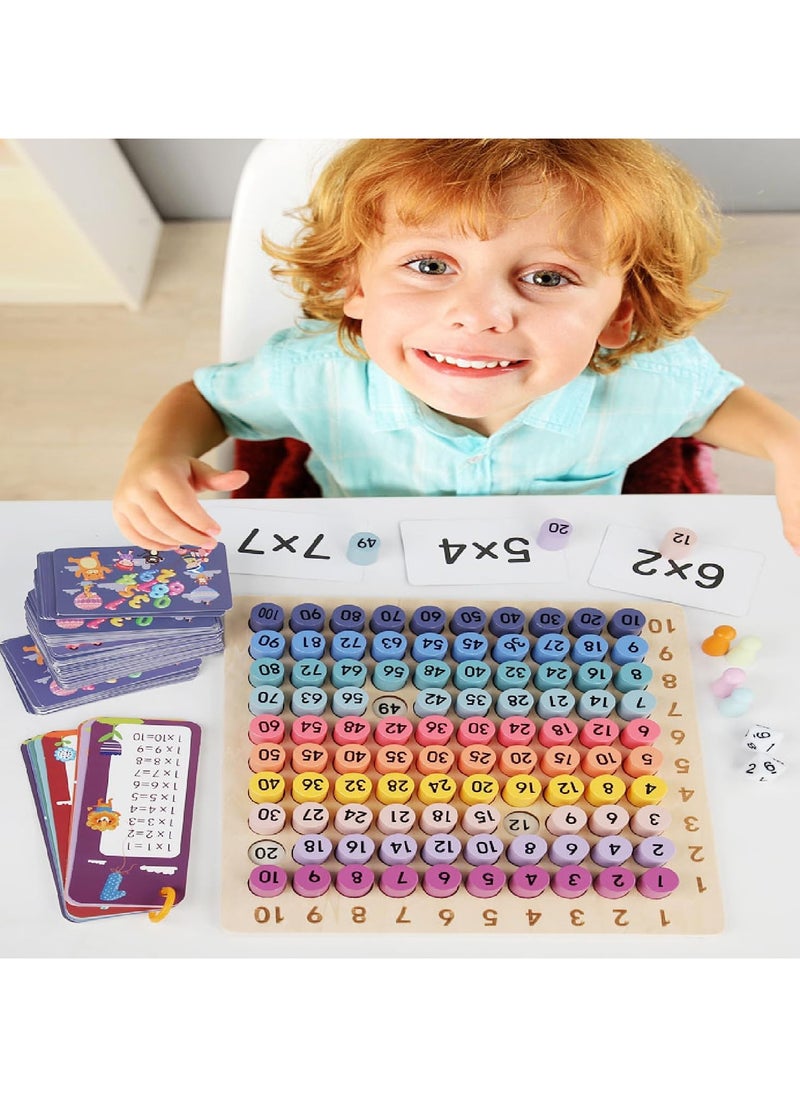 Wooden Math Set Multiplication Board Game with Flash Learning Card, Early Learning Math Tool Manipulatives Preschool Blocks Board for Boys and Girls for Ages +3