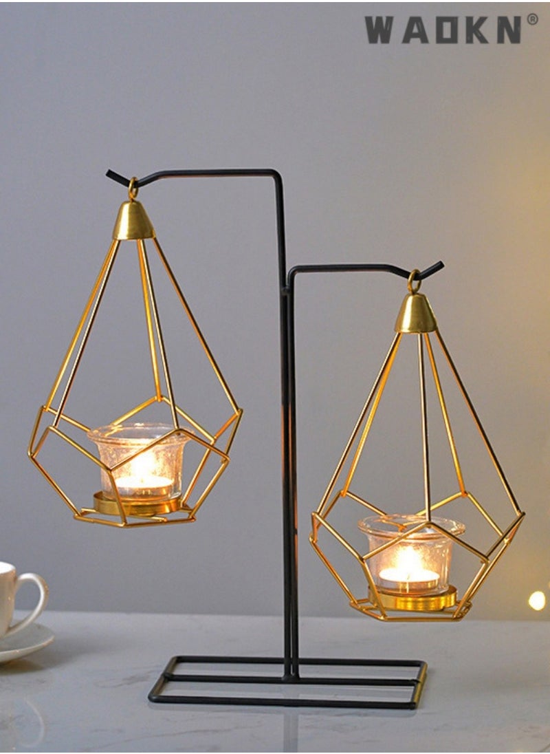 Table Decoration Metal Romantic Home Candlelight Dinner Candle Holder, Geometric Metal Atmosphere Creation Tool, Suitable for Holiday Party Home Decoration