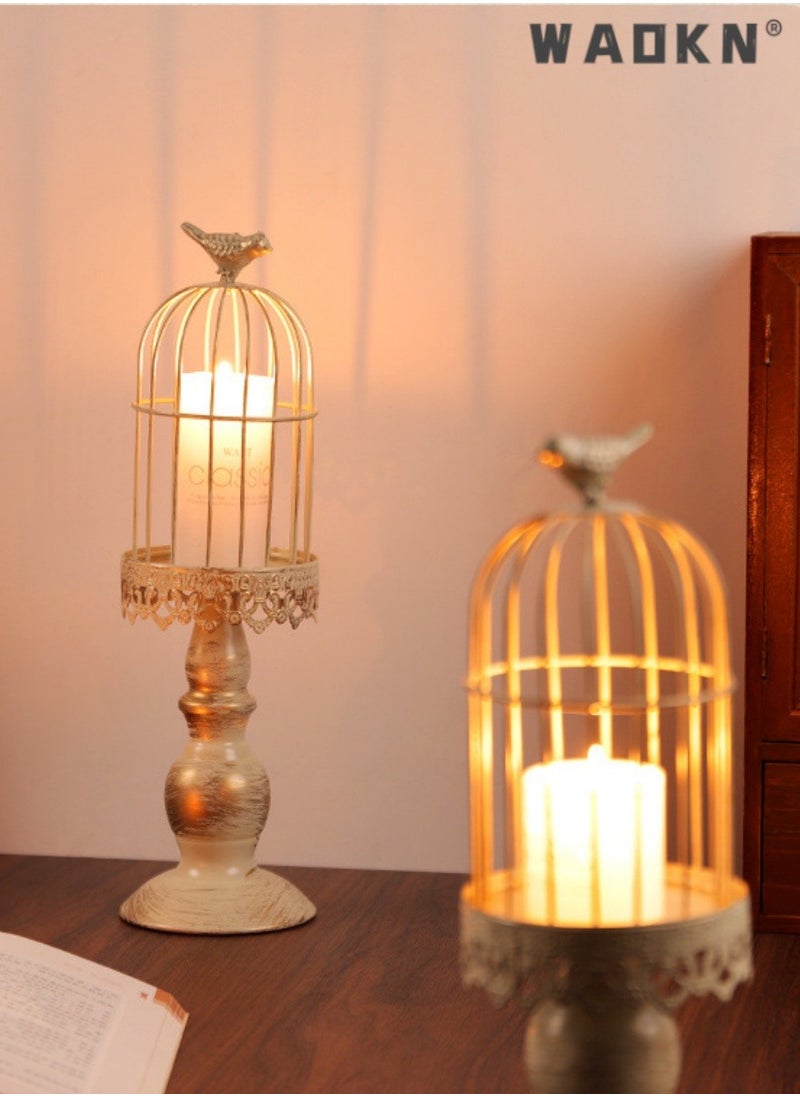 Bird Cage Candle Holders - Decorative Metal Cage Candle Lanterns for Pillar Candles Vintage Birdcage for Wedding Table Centerpiece Shabby Chic Country Home Accessories Fireplace Decor