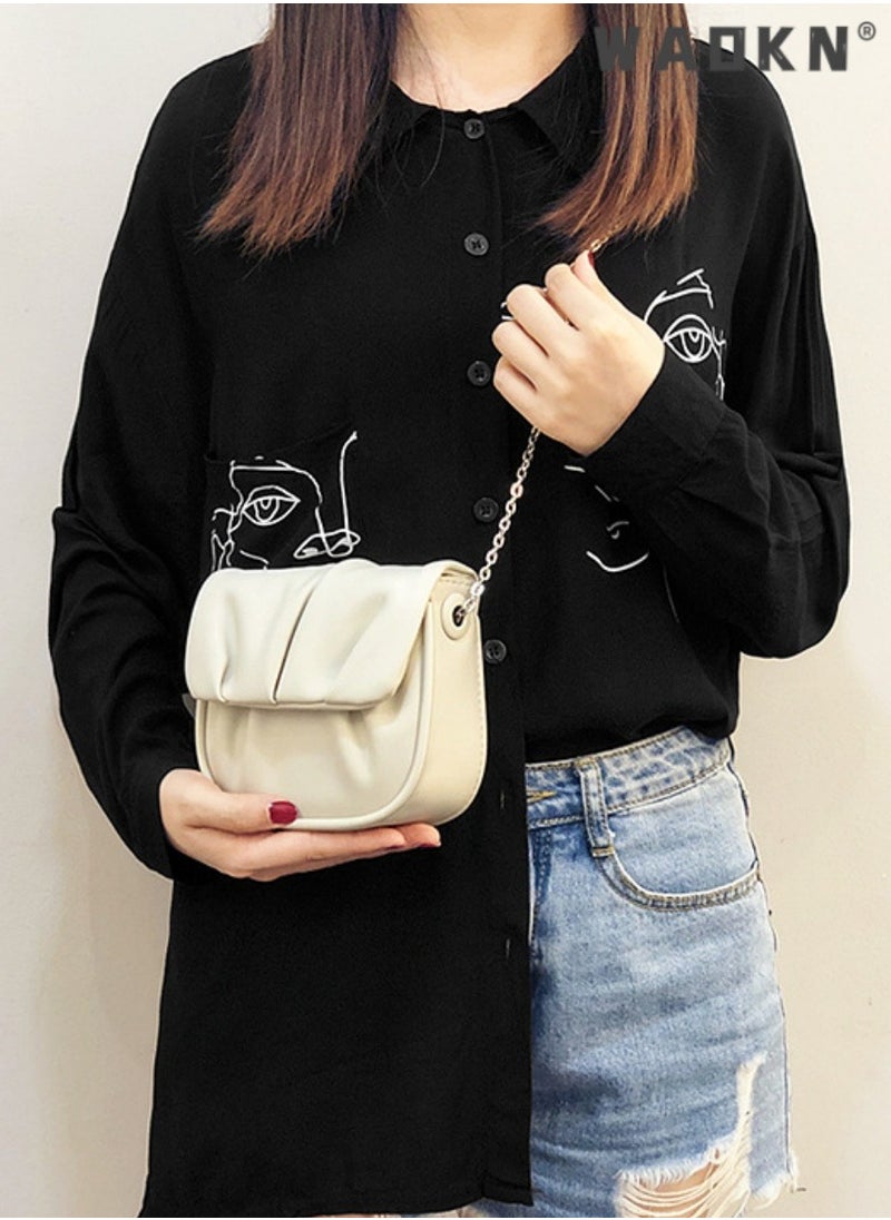 Women's Trendy Pleated Chain Crossbody Bag Sling Bag Side Bag, Ladies Versatile Mini Shoulder Bag Saddle Bag Handbag Carrying Bag Sling Bag for shopping,work,dating,travel
