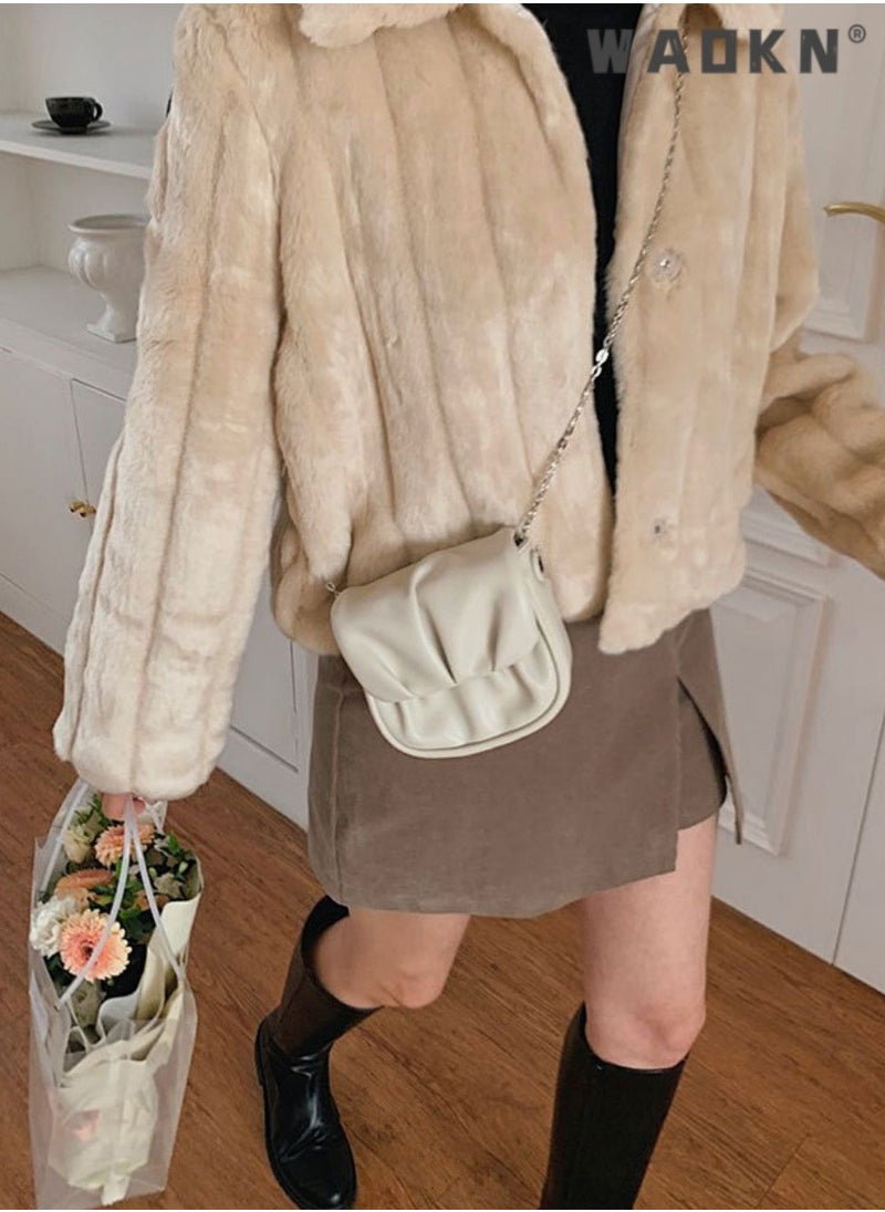 Women's Trendy Pleated Chain Crossbody Bag Sling Bag Side Bag, Ladies Versatile Mini Shoulder Bag Saddle Bag Handbag Carrying Bag Sling Bag for shopping,work,dating,travel
