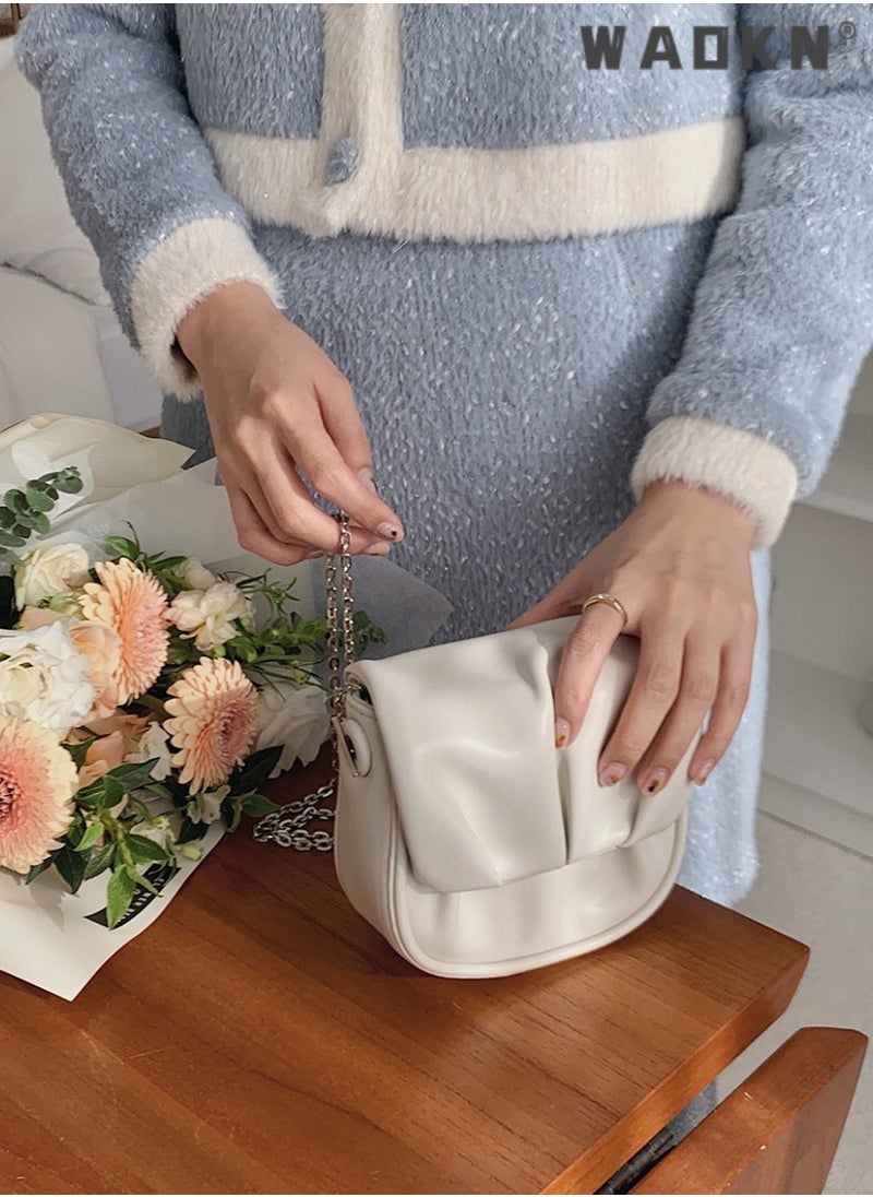 Women's Trendy Pleated Chain Crossbody Bag Sling Bag Side Bag, Ladies Versatile Mini Shoulder Bag Saddle Bag Handbag Carrying Bag Sling Bag for shopping,work,dating,travel