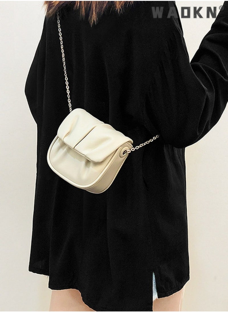 Women's Trendy Pleated Chain Crossbody Bag Sling Bag Side Bag, Ladies Versatile Mini Shoulder Bag Saddle Bag Handbag Carrying Bag Sling Bag for shopping,work,dating,travel