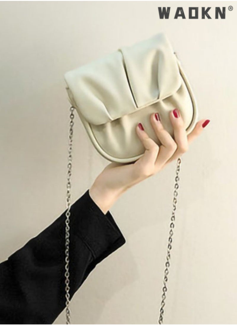 Women's Trendy Pleated Chain Crossbody Bag Sling Bag Side Bag, Ladies Versatile Mini Shoulder Bag Saddle Bag Handbag Carrying Bag Sling Bag for shopping,work,dating,travel