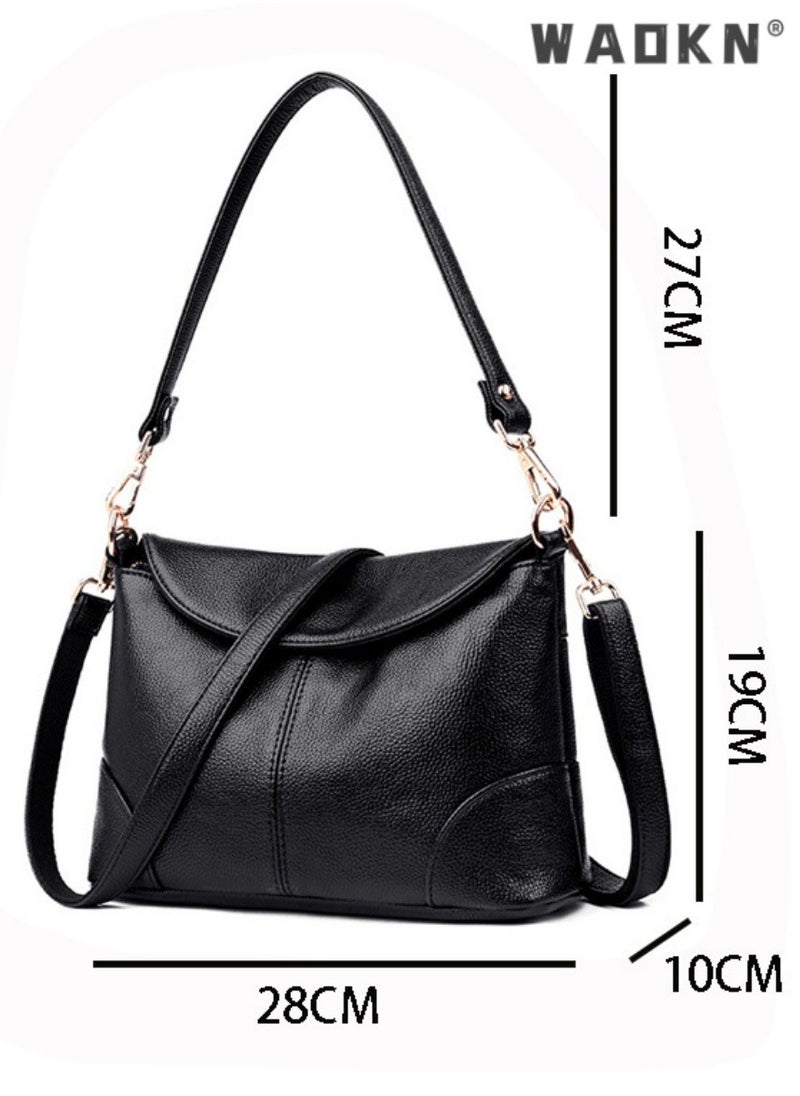 Women's Fashion Shoulder Bag, Ladies Simple and Soft Crossbody Bag Sling Bag Side Bag,Leather Handbag Bag Carry Bags /Crossbody Messenger Bag for Women/Mother/Girl Friend Gift（Black)