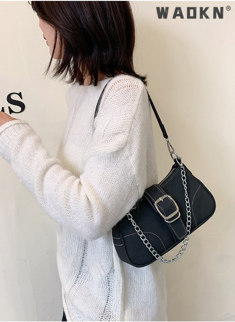Women's Versatile Shoulder Bag,Single Shoulder Underarm Bag for Women Large Capacity Practical and Durable Handbag Ladies Fashionable and Versatile Satchel Bag Solid Color and Buckle Decor