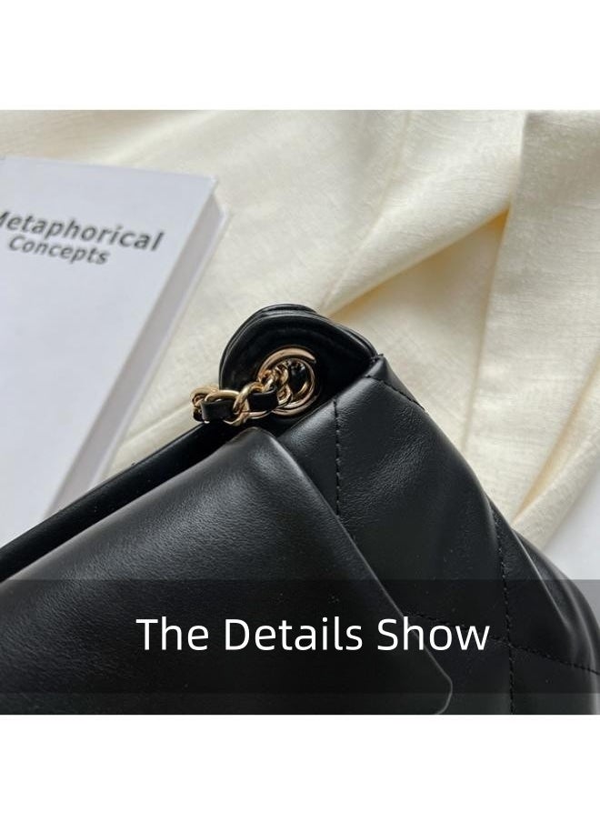 Women's Fashion Simple Shoulder Bag, Women's Fashion Lingked Armpit Bag Sling Bag Side Bag, Solid Color PU Leather Chain Tote Bag Handbag Gift Bag for Women/Mother/Girl Friend Gift (Black)