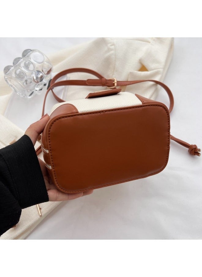 Women's Contrasting Shoulder Bag, Ladies Fashion Canvas Patchwork Bucket Bag Crossbody Bag Sling Bag Side Bag,Carrying Bag,with detachable shoulder strap and top handle,for shopping,work,dating,travel