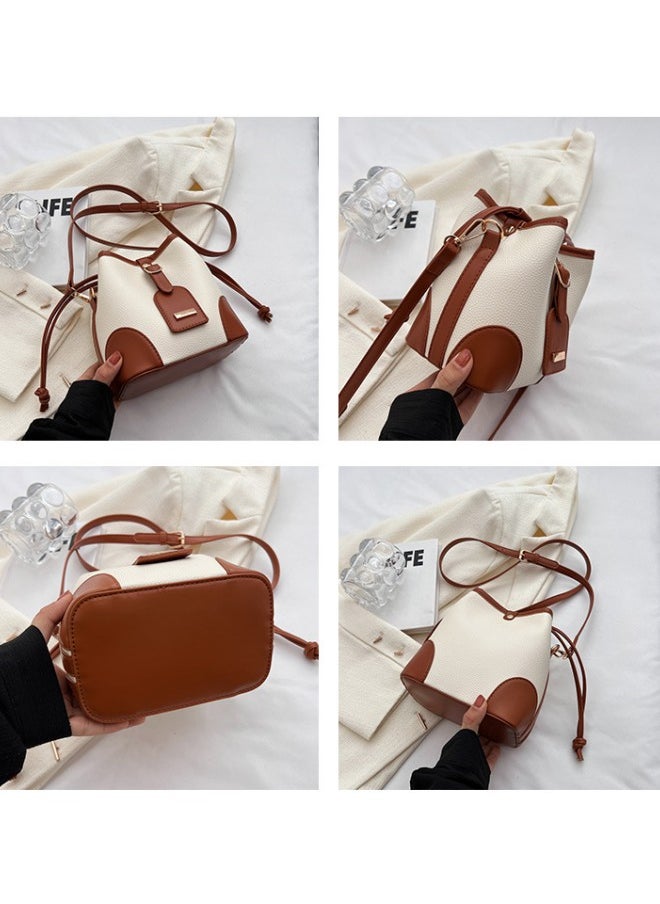 Women's Contrasting Shoulder Bag, Ladies Fashion Canvas Patchwork Bucket Bag Crossbody Bag Sling Bag Side Bag,Carrying Bag,with detachable shoulder strap and top handle,for shopping,work,dating,travel
