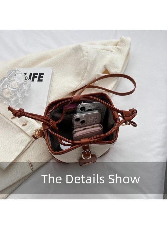 Women's Contrasting Shoulder Bag, Ladies Fashion Canvas Patchwork Bucket Bag Crossbody Bag Sling Bag Side Bag,Carrying Bag,with detachable shoulder strap and top handle,for shopping,work,dating,travel