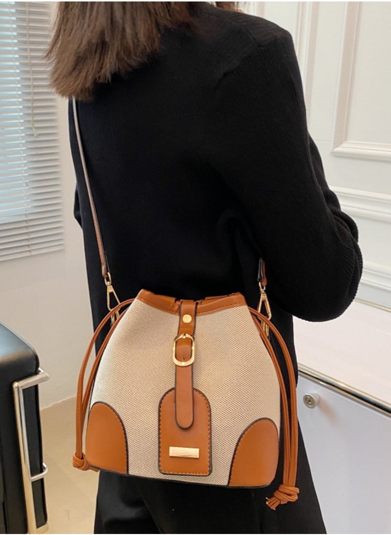 Women's Contrasting Shoulder Bag, Ladies Fashion Canvas Patchwork Bucket Bag Crossbody Bag Sling Bag Side Bag,Carrying Bag,with detachable shoulder strap and top handle,for shopping,work,dating,travel