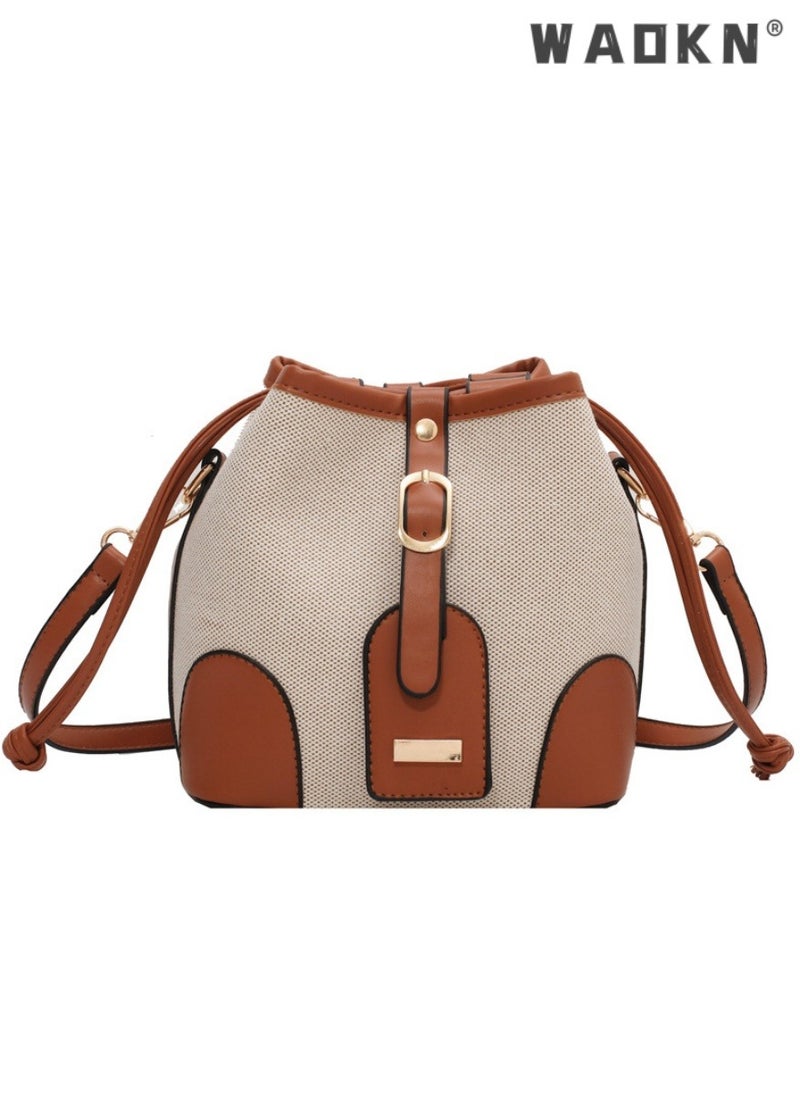 Women's Contrasting Shoulder Bag, Ladies Fashion Canvas Patchwork Bucket Bag Crossbody Bag Sling Bag Side Bag,Carrying Bag,with detachable shoulder strap and top handle,for shopping,work,dating,travel