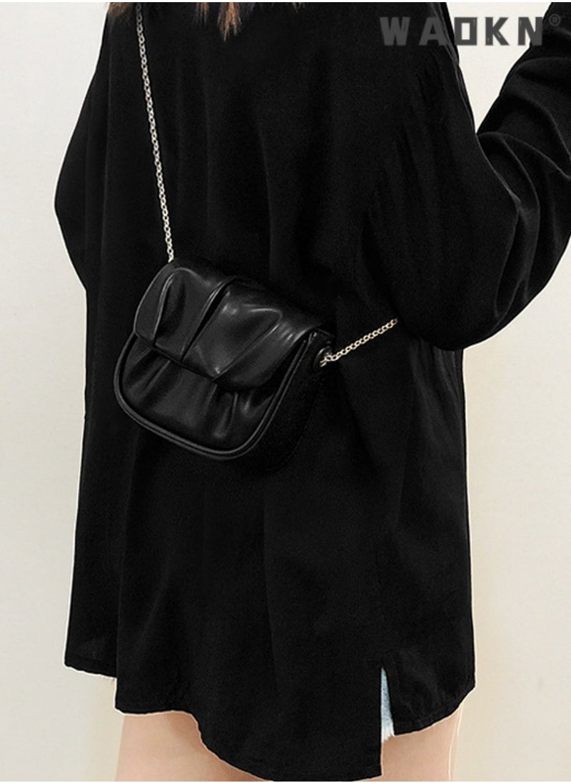 Women's Trendy Pleated Chain Crossbody Bag Sling Bag Side Bag, Ladies Versatile Mini Shoulder Bag Saddle Bag Handbag Carrying Bag Sling Bag for shopping,work,dating,travel