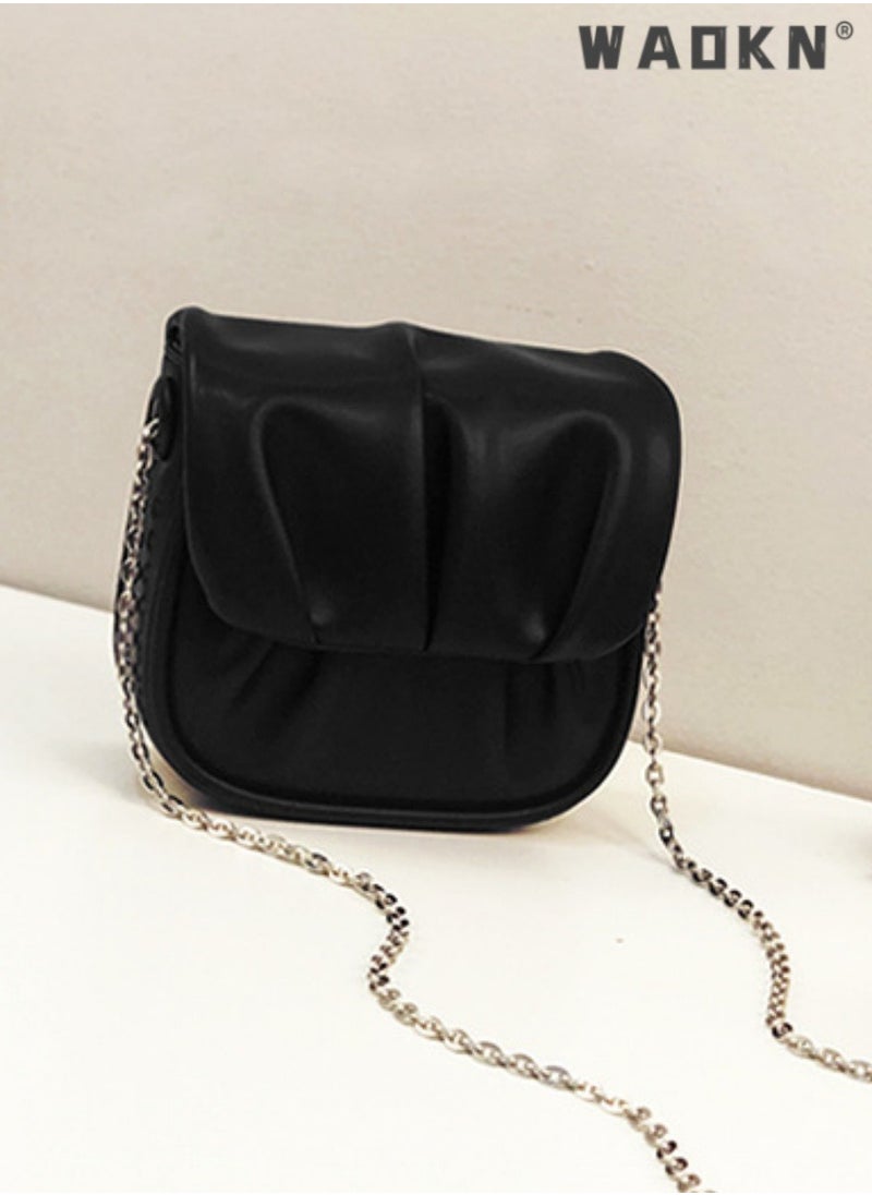 Women's Trendy Pleated Chain Crossbody Bag Sling Bag Side Bag, Ladies Versatile Mini Shoulder Bag Saddle Bag Handbag Carrying Bag Sling Bag for shopping,work,dating,travel