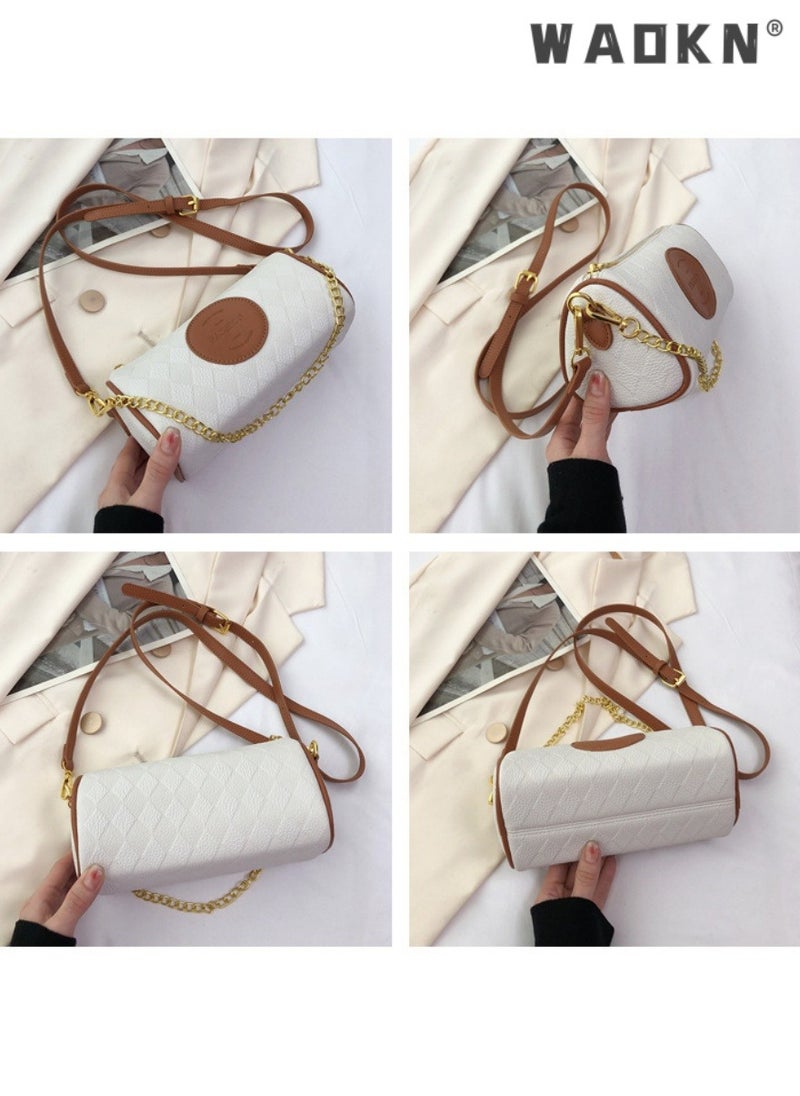 Women's Retro Cylindrical Shoulder Bag,Ladies Fashionable Casual Handbag Tote Bag Carry Bags,Trendy and Versatile Contrast Chain Crossbody Bag Sling Bag(Khaki)