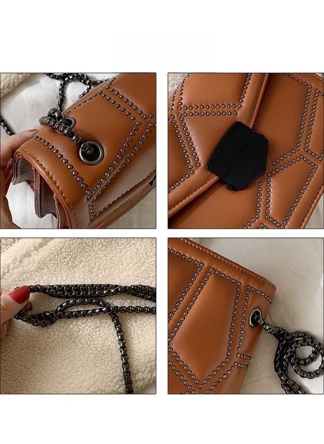 Women's Fashionable and Minimalist Shoulder Bag, Ladies Rivet Chain Small Square Bag Crossbody Bag Sling Bag Side Bag, Daily Commuting Handbag Carry Bag Gift Bag