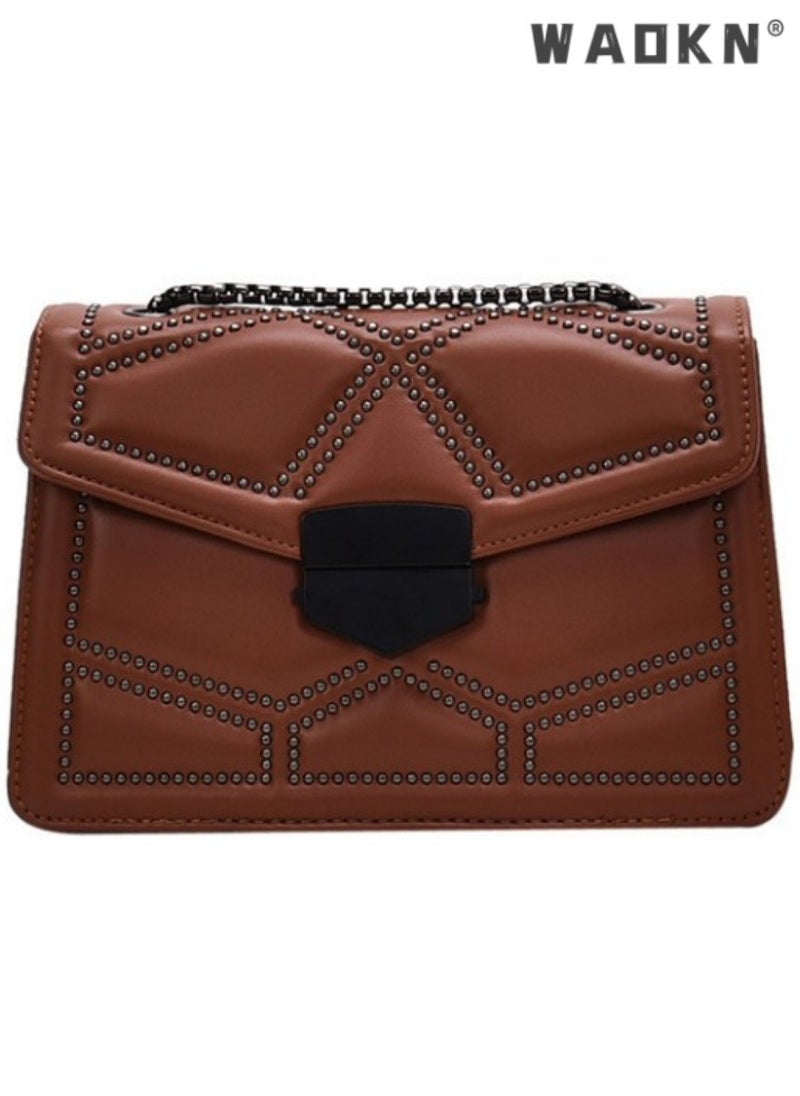 Women's Fashionable and Minimalist Shoulder Bag, Ladies Rivet Chain Small Square Bag Crossbody Bag Sling Bag Side Bag, Daily Commuting Handbag Carry Bag Gift Bag