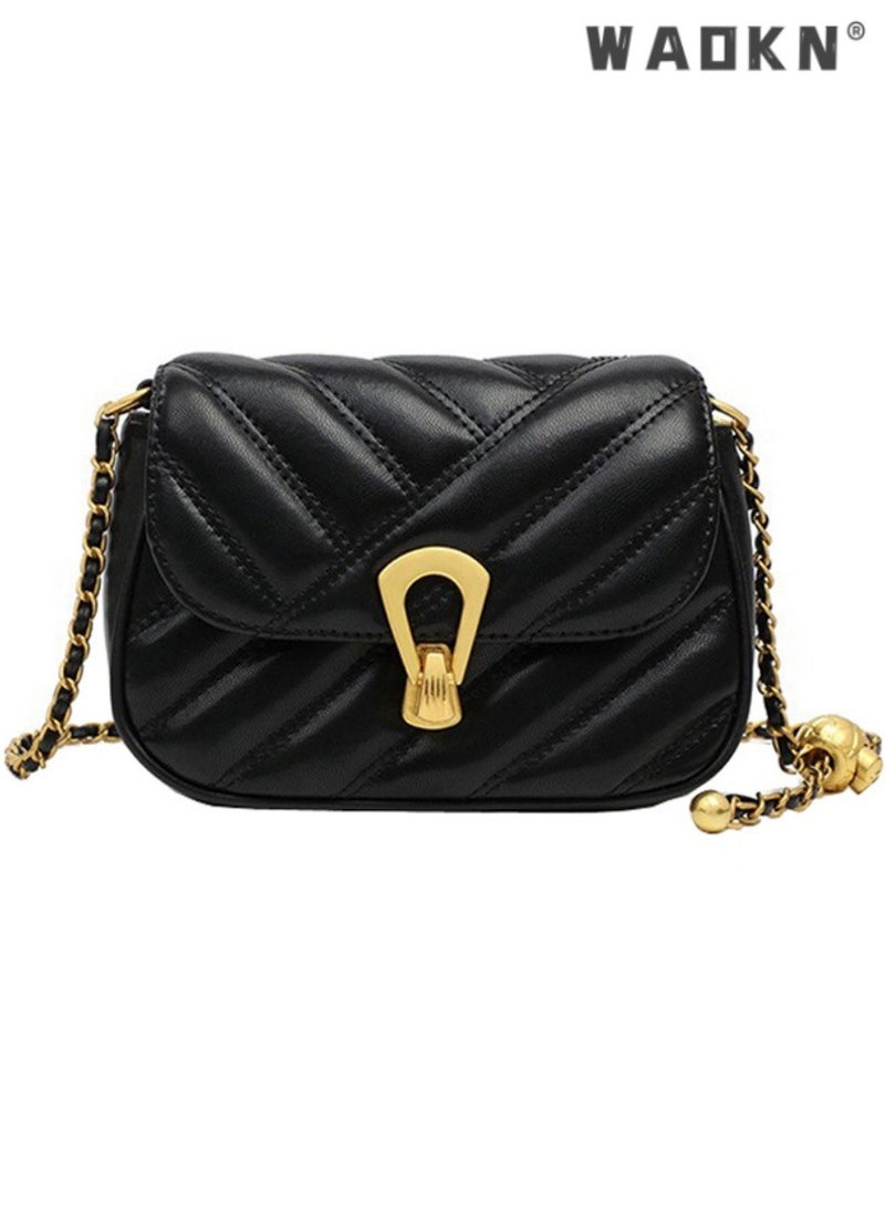 Women's Summer New Trendy High-end Texture Small Fragrant Rhombus Chain Bag Shoulder Bag Messenger Small Bag,Quilted Crossbody Bag with Chain,Black Crossbody Bag,Phone Wallet Purse for Women
