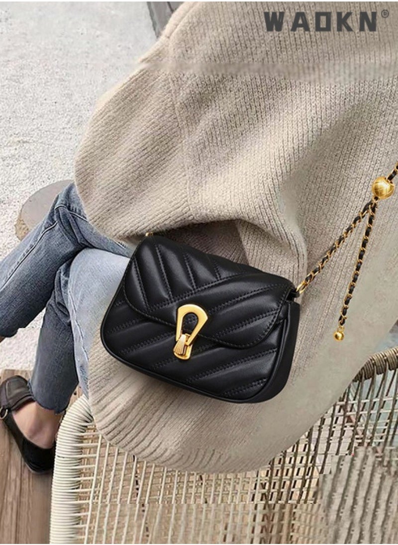 Women's Summer New Trendy High-end Texture Small Fragrant Rhombus Chain Bag Shoulder Bag Messenger Small Bag,Quilted Crossbody Bag with Chain,Black Crossbody Bag,Phone Wallet Purse for Women