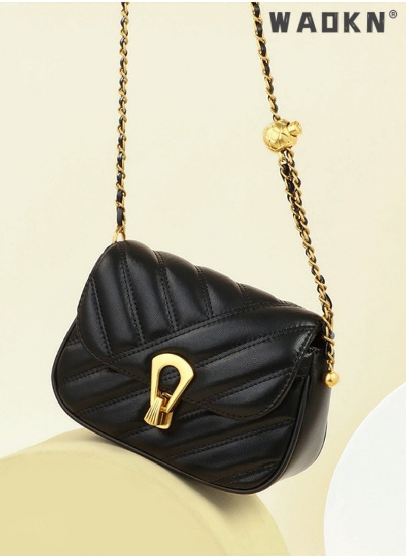 Women's Summer New Trendy High-end Texture Small Fragrant Rhombus Chain Bag Shoulder Bag Messenger Small Bag,Quilted Crossbody Bag with Chain,Black Crossbody Bag,Phone Wallet Purse for Women