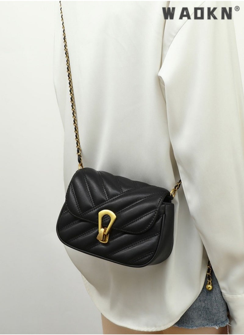 Women's Summer New Trendy High-end Texture Small Fragrant Rhombus Chain Bag Shoulder Bag Messenger Small Bag,Quilted Crossbody Bag with Chain,Black Crossbody Bag,Phone Wallet Purse for Women