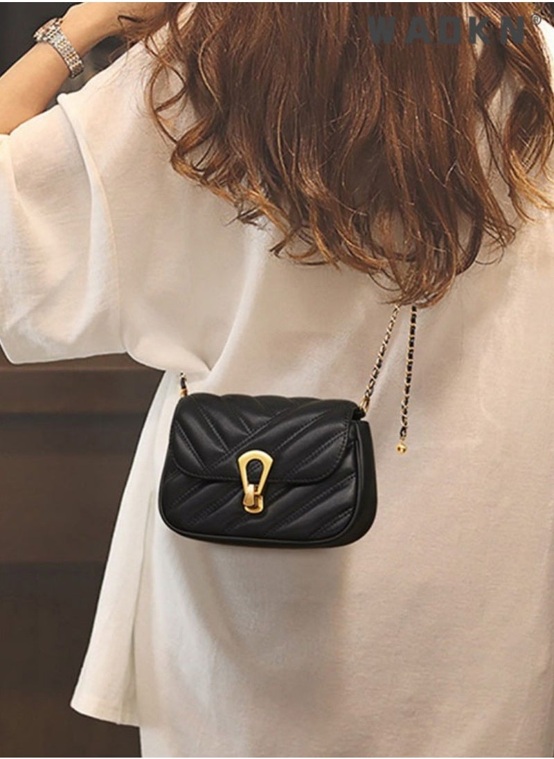 Women's Summer New Trendy High-end Texture Small Fragrant Rhombus Chain Bag Shoulder Bag Messenger Small Bag,Quilted Crossbody Bag with Chain,Black Crossbody Bag,Phone Wallet Purse for Women