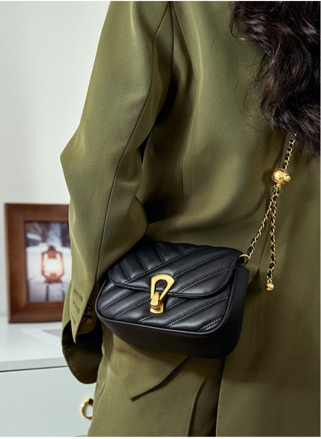Women's Summer New Trendy High-end Texture Small Fragrant Rhombus Chain Bag Shoulder Bag Messenger Small Bag,Quilted Crossbody Bag with Chain,Black Crossbody Bag,Phone Wallet Purse for Women