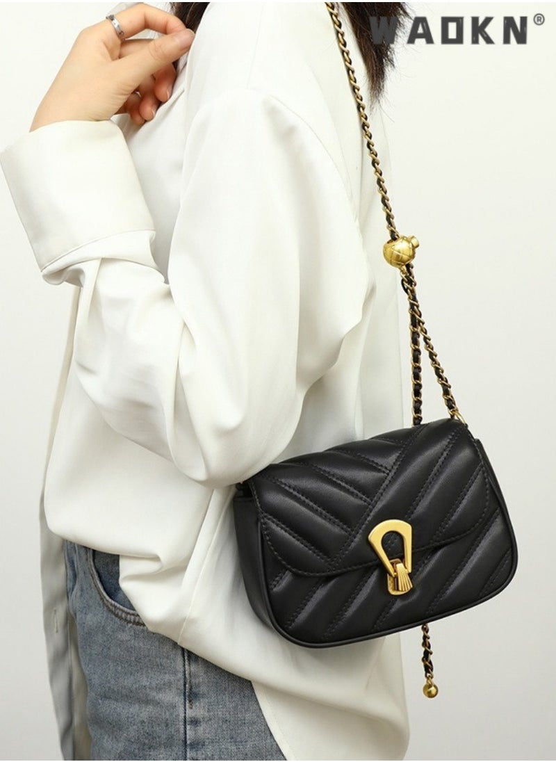 Women's Summer New Trendy High-end Texture Small Fragrant Rhombus Chain Bag Shoulder Bag Messenger Small Bag,Quilted Crossbody Bag with Chain,Black Crossbody Bag,Phone Wallet Purse for Women