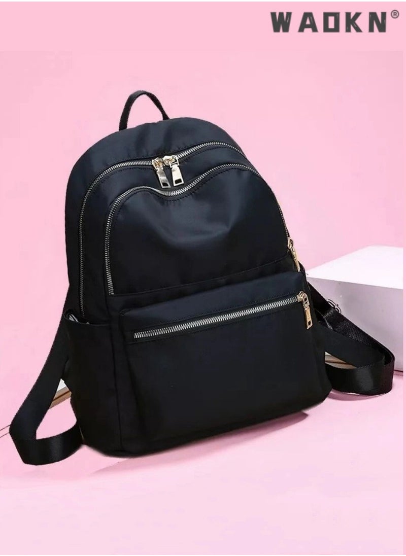 Simple Solid Color Backpack for Women Versatile Large Capacity Zipper Daypack Multi Layered Compartment Storage for Commute or Travel Can Fit 15 Inches Laptop with Design of Hungable on Trolley