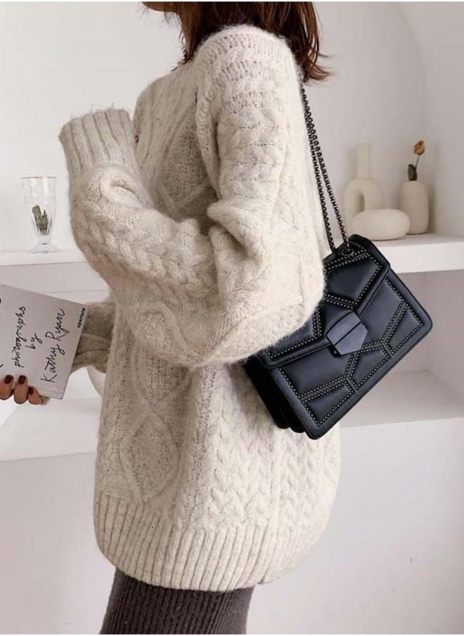 Women's Fashionable and Minimalist Shoulder Bag, Ladies Rivet Chain Small Square Bag Crossbody Bag Sling Bag Side Bag, Daily Commuting Handbag Carry Bag Gift Bag
