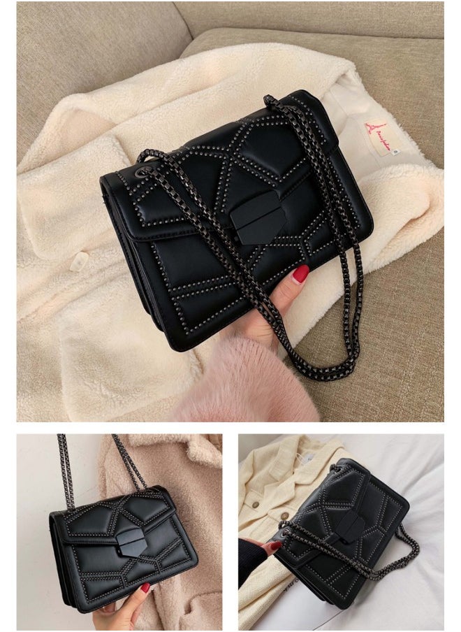 Women's Fashionable and Minimalist Shoulder Bag, Ladies Rivet Chain Small Square Bag Crossbody Bag Sling Bag Side Bag, Daily Commuting Handbag Carry Bag Gift Bag