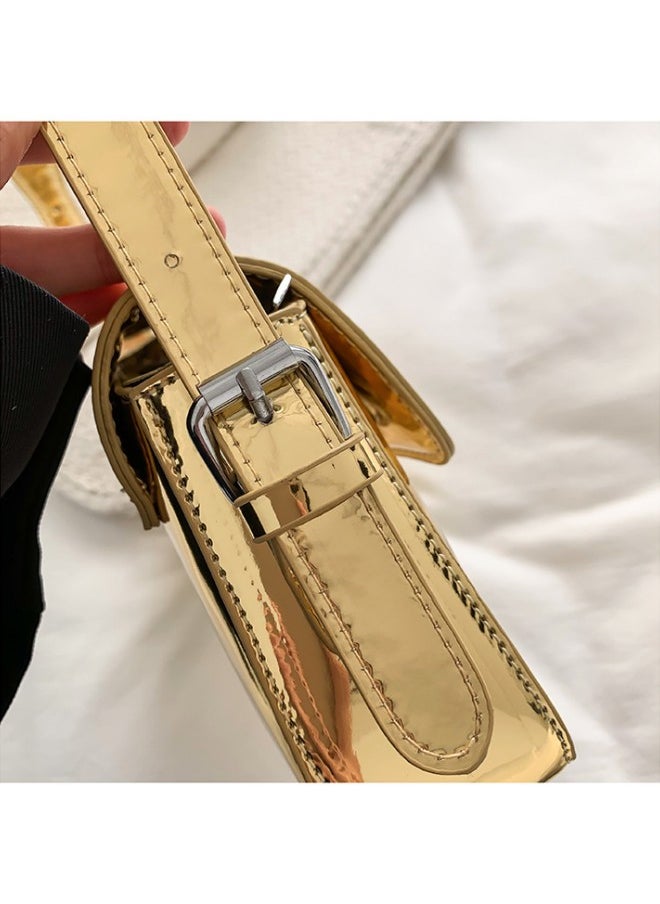 Women's European and American Style Glossy Shoulder Bag, Ladies Fashionable Patent Leather Stick Bag Underarm Bag Side Bag Sling Bag, Textured Shoulder Bag Handbag Carrying Bag Tote Bags(Gold)