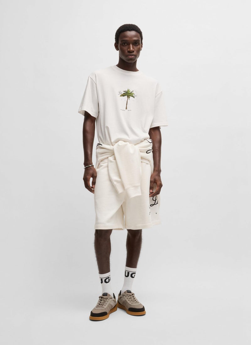 Cotton-jersey T-shirt with palm-tree print