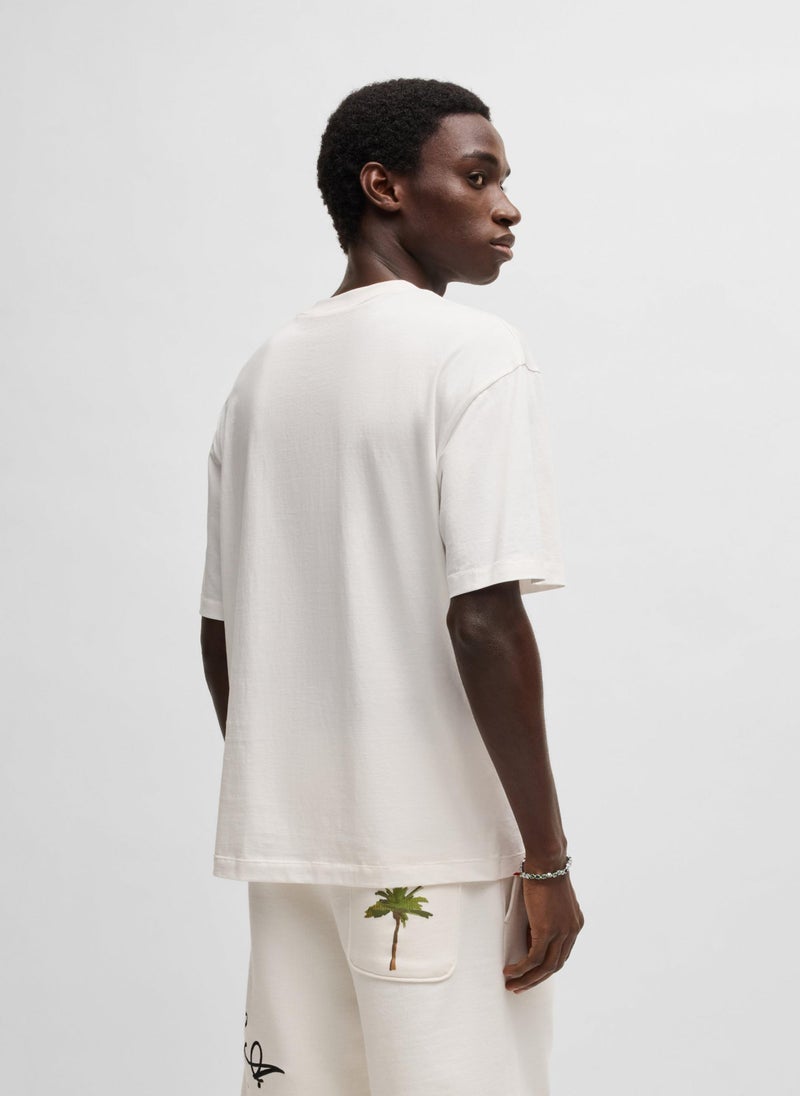Cotton-jersey T-shirt with palm-tree print