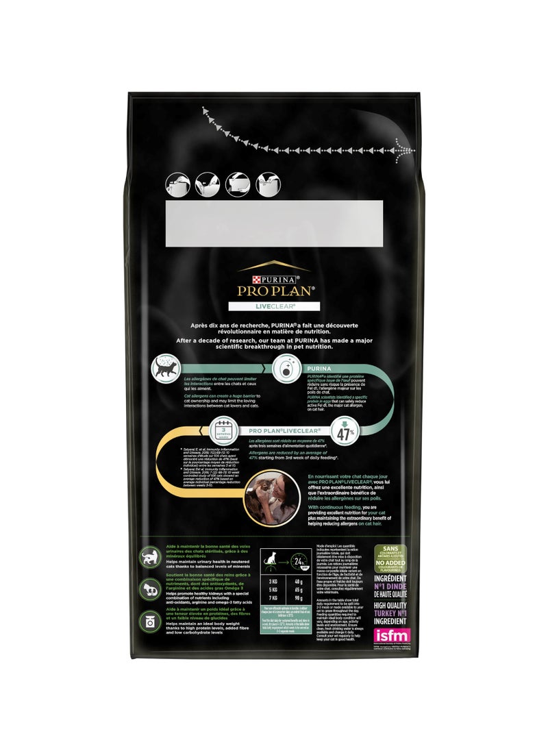 LiveClear Sterilised Adult, Allergen Reducing Dry Cat Food with Turkey brown 2.8kg
